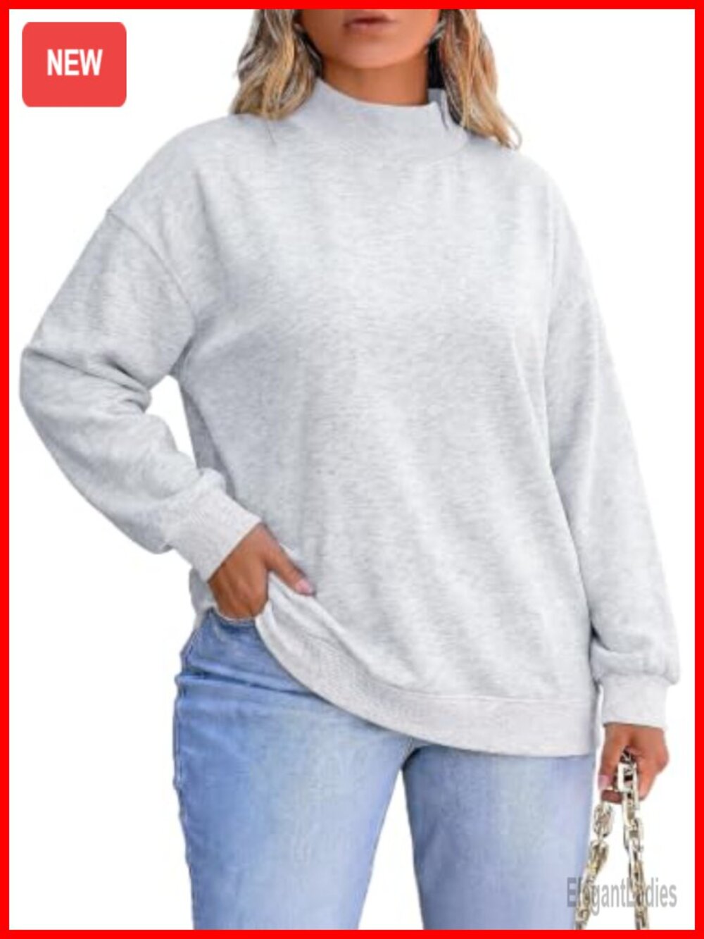 Plus Size Sweatshirt Mock Neck Long Sleeve Pullover Top Polyester Cotton
